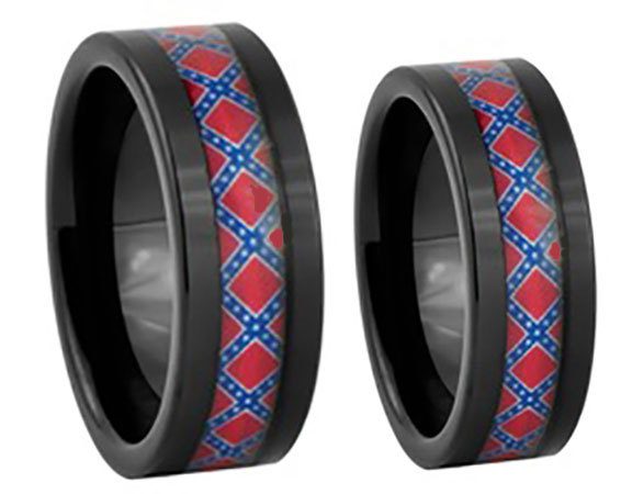 Dixie Flag Couples Ring Set-Black Ring - His and Hers Set