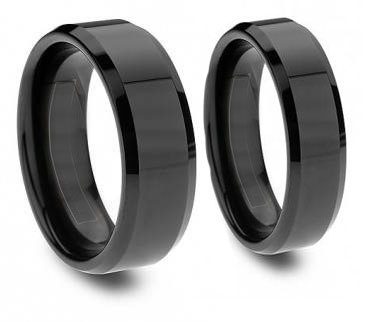 Midnight Couples Black Tungsten Ring -Beveled and Polished